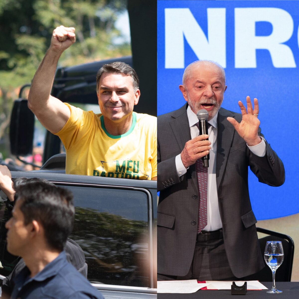 epa13279001 O candidato presidencial brasileiro Flavio Bolsonaro acena durante uma carreata em Santa Bárbara d'Oeste, São Paulo, Brasil, 3 de outubro de 2026. O Brasil está programado para realizar eleições gerais em 4 de outubro. EPA/Isaac Fontana